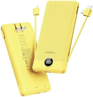 VEGER Portable Charger with Built-in AC Plug and Cables, All in One 10000mAh Ultra Slim Power Ban... | Amazon (US)