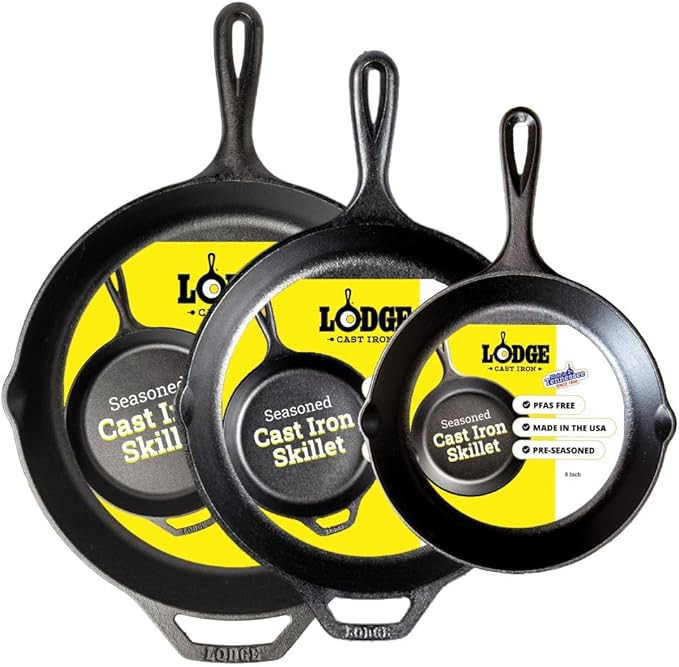 Lodge Seasoned Cast Iron Skillet Set - PFAS-Free, Non-Toxic Cookware - Use with an Oven, Stove, G... | Amazon (US)