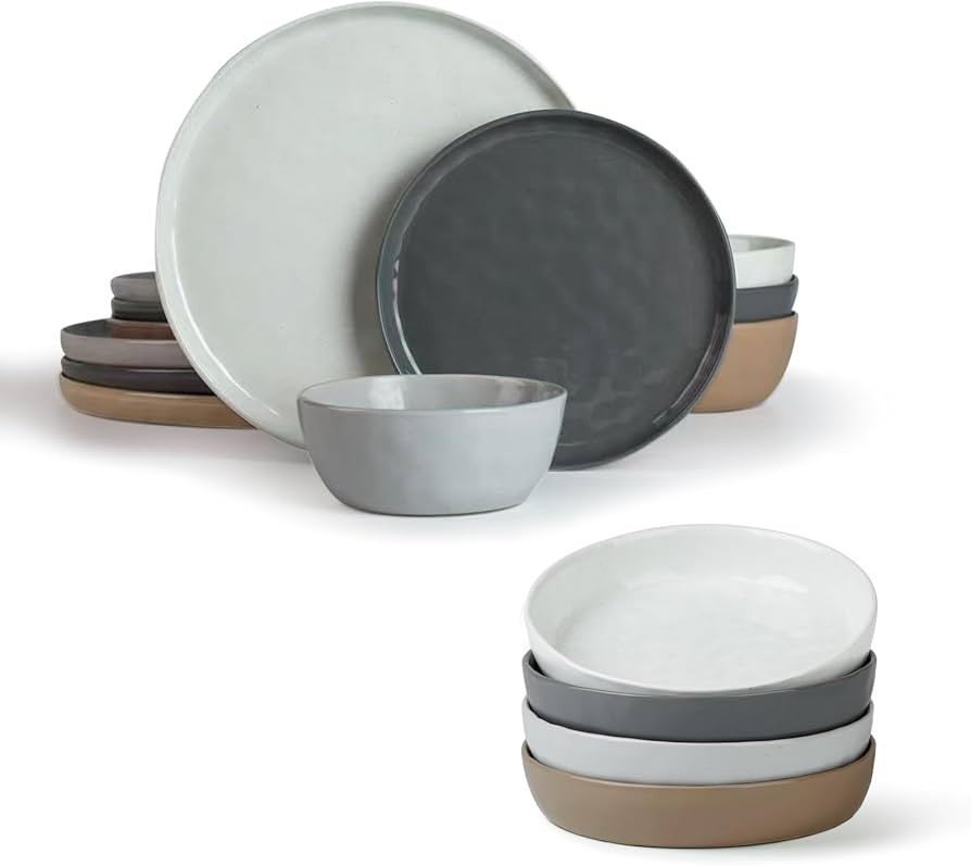 Famiware Mars Plates and Bowls Set for 4, 16 Pieces Dinnerware Sets, 8.5" Pasta Bowls for Serving... | Amazon (US)