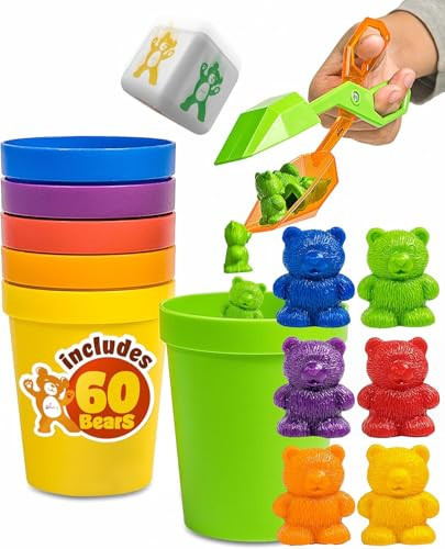 Skoolzy Counting Bears Set - 70 Pc Color Sorting Sensory Toys for Toddlers 3-4 - Montessori Toys for 3 Year Old - Autism Toys for Toddlers 3-4 - Color Sorting Toys for Toddlers Learning + Education | Amazon (US)