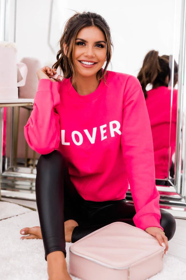 LOVER Block Hot Pink Graphic Sweatshirt | The Pink Lily Boutique