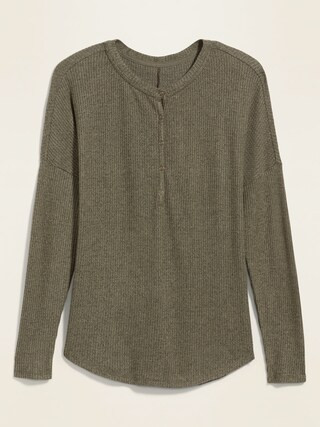 Relaxed Cozy Waffle-Knit Henley Tunic Top for Women | Old Navy (US)