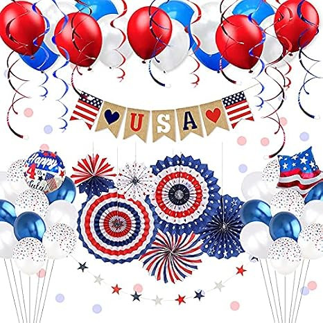 Patriotic Decoration for 4th of July - Team USA Flag Banner, Paper Fans, Star Streamer, Pom Poms,... | Amazon (US)