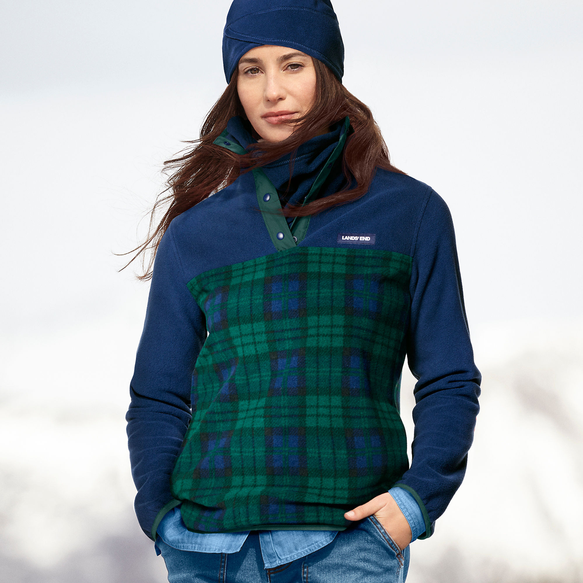 Women's Heritage Fleece Snap Neck Pullover | Lands' End (US)