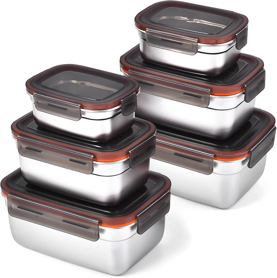 Stainless Steel Airtight Food Storage & Bento Lunch Box Set of 6 - Leakproof Seal, Dishwasher & F... | Amazon (US)