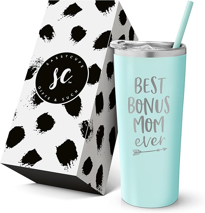 Best Bonus Mom Stainless Steel Coffee Mug with Insulated Travel Tumbler and Straw - Birthday Gift... | Amazon (US)