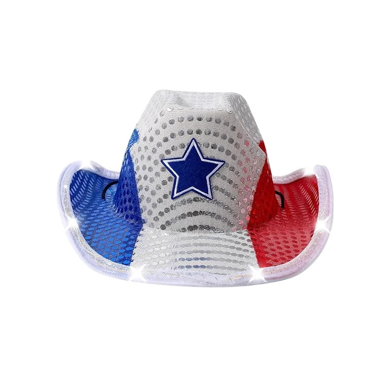 Beautynvta 4th of July Cowboy Hat, Red White Blue Sequin Cowboy Hat for Women Men Independence Da... | Walmart (US)
