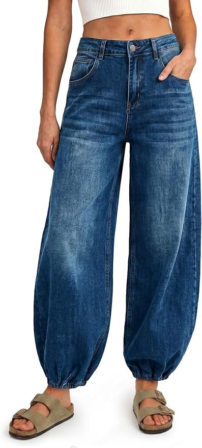 Women Barrel Jeans High Waisted Wide Leg Baggy Harem Denim Pants | Amazon (US)