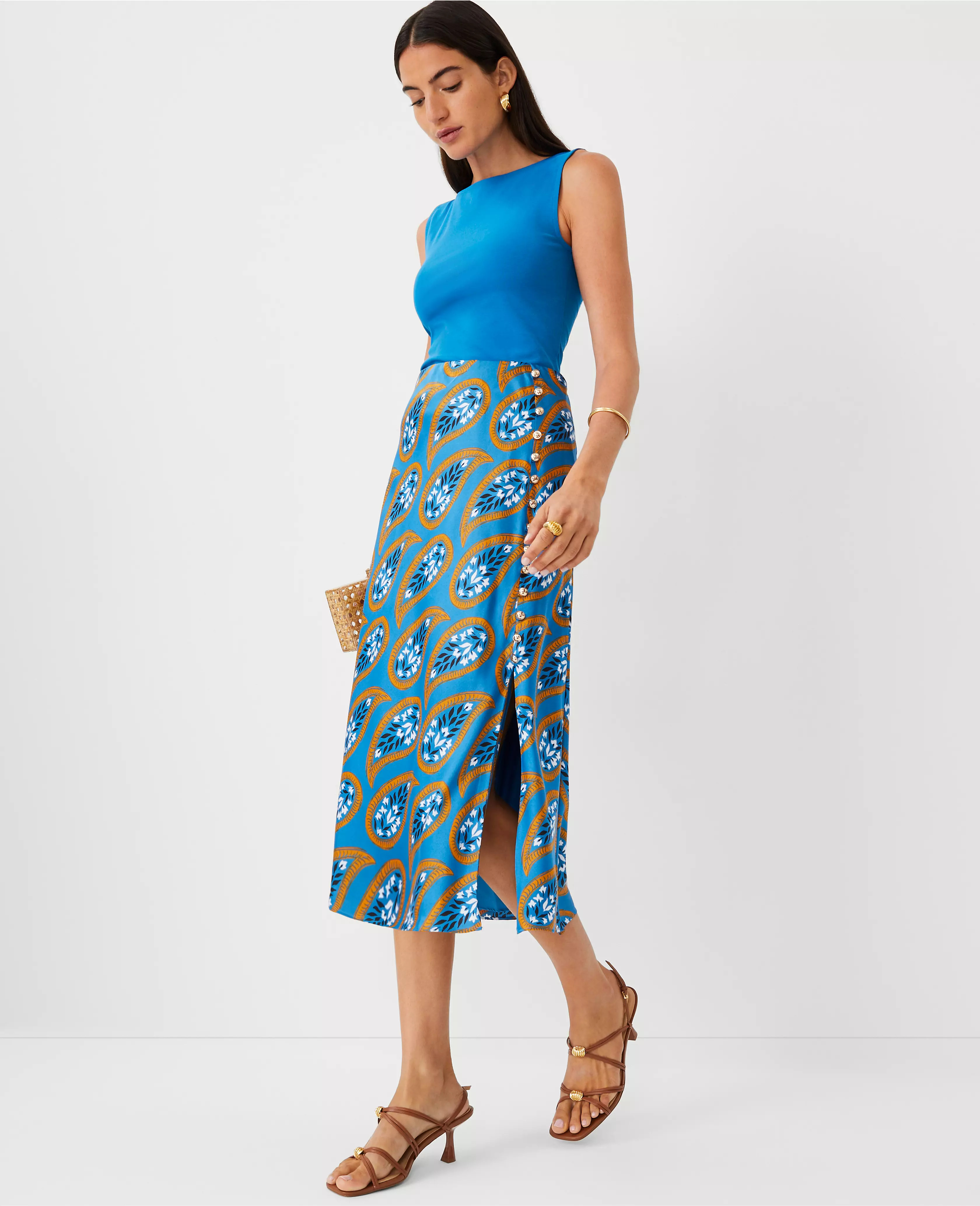 Floral Button Midi Slip Skirt | Ann Taylor (US)