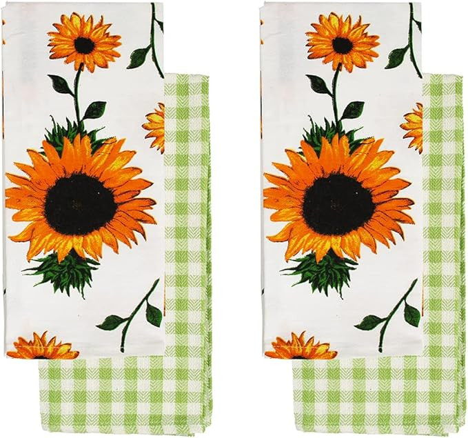 Sunflower Kitchen Towels Set, Spring Dish Towels with Green Buffalo Plaid Kitchen Towels, Decorat... | Amazon (US)