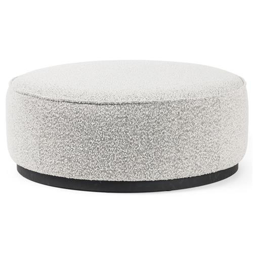 Leah Modern Classic Grey Upholstered Black Wood Round Ottoman - Large | Kathy Kuo Home