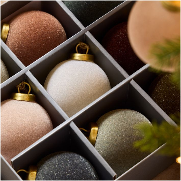 Flocked Ball Ornaments (Set of 9) | West Elm (US)