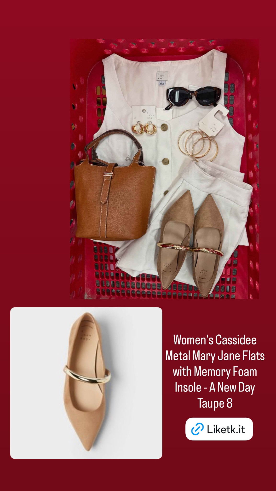 Women's Cassidee Metal Mary Jane Flats with Memory Foam Insole - A New Day™ Taupe 8