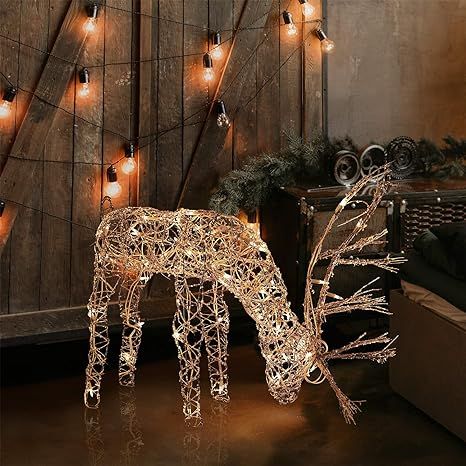 Alpine Corporation Outdoor/Indoor Rattan Grazing Reindeer with Lights - Christmas and Holiday Dec... | Amazon (US)