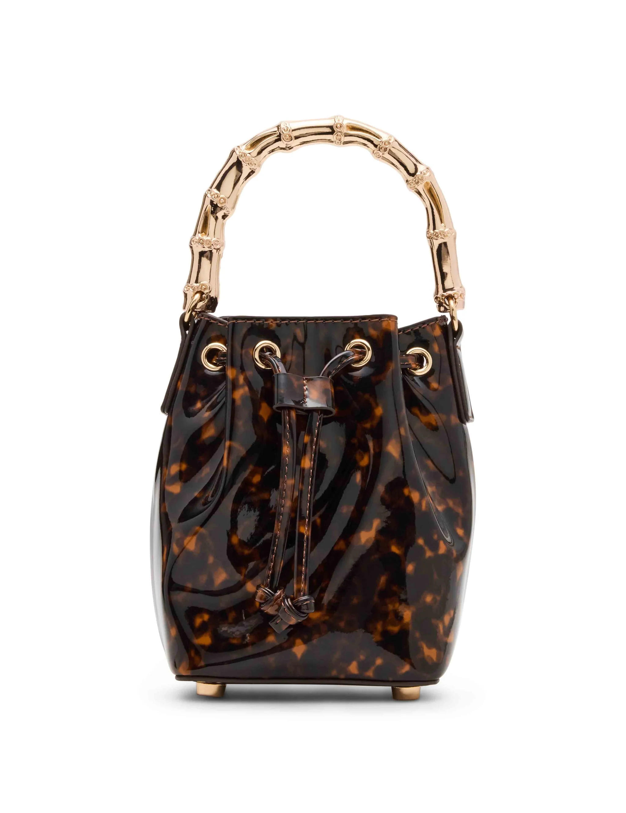 Drawstring Mini Bucket with Gold Bamboo Handle & Detachable Strap | Anne Klein
