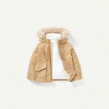 Baby Boy Fuzzy Trim Hooded Thermal Lined Flap Pocket Coat | SHEIN