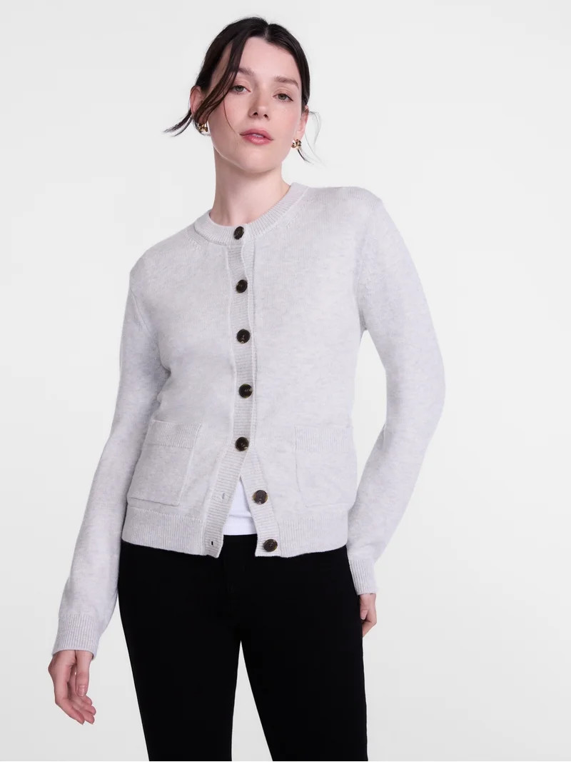 Scenario Women's Crewneck Cardigan with Patch Pockets, Lightweight, Sizes XS-XXXL | Walmart (US)