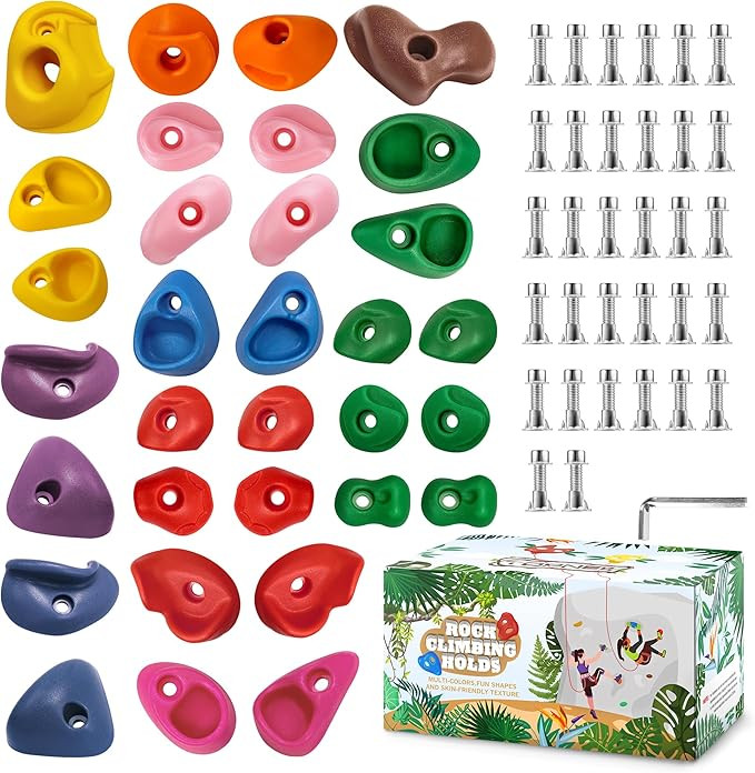 TOPNEW 32 Rock Climbing Holds Multi Size for Kids, Adult Rock Wall Holds Climbing Rock Wall Grips... | Amazon (US)