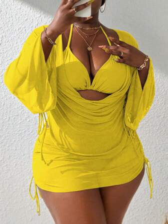 Slaydiva Casual White Polo Collar Shortened Workwear Short Sleeve Women's Plus Blouse With Pocket... | SHEIN