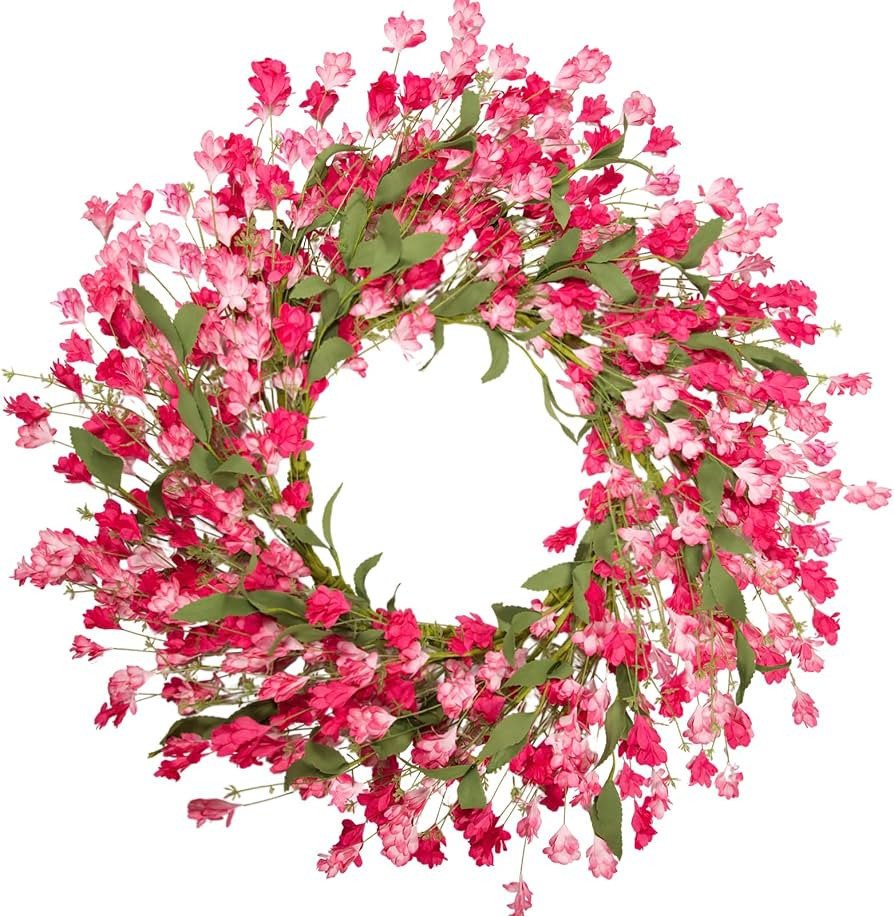 24 Inch Spring Summer Wreaths for Front Door, Year Round Artificial Floral Wreath with Red Pink F... | Amazon (US)