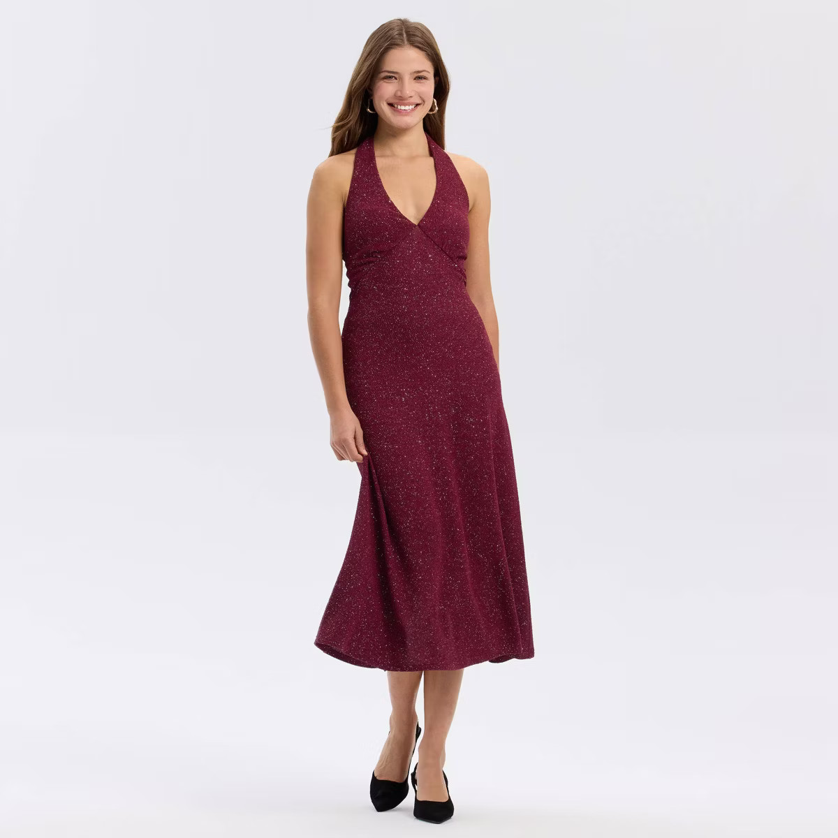 Women's Metallic Knit Plunge Midi Dress - A New Day™ | Target