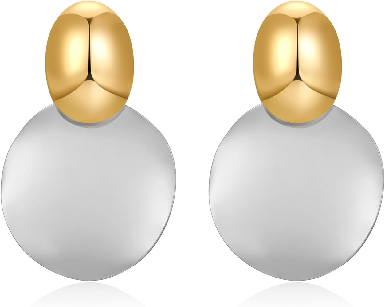 FAMARINE Big Disc Drop Earrings Gold Dangle Earrings Round Hammered Earrings Women | Amazon (US)