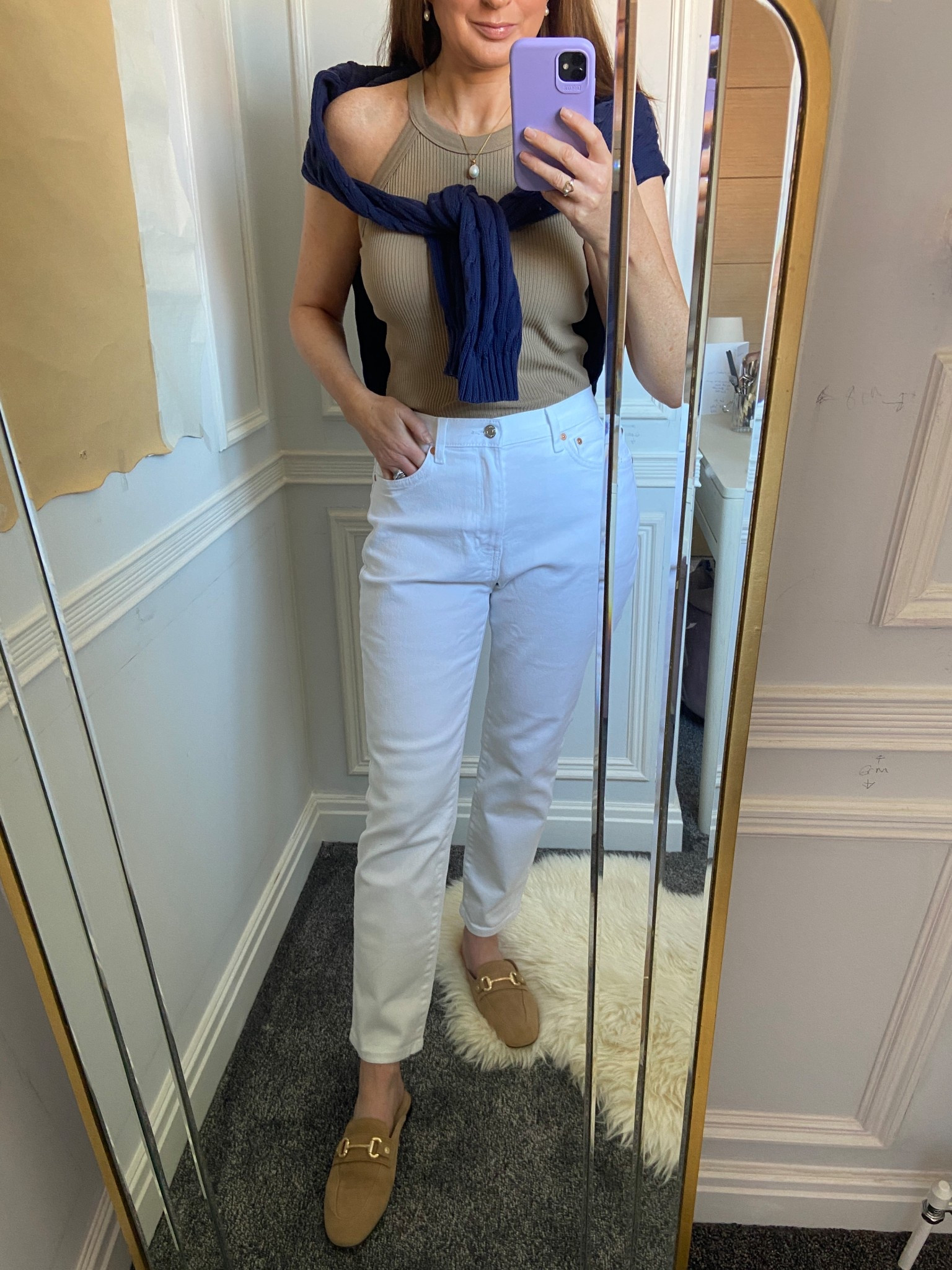 Spring uniform unlocked 🌸✨
Keeping it effortlessly chic with a ribbed taupe tank that’s both flattering and breathable, paired with crisp white denim for that fresh spring feel. Threw on my favourite Ralph Lauren navy cable knit over the shoulders for a bit of preppy polish. Finished the look with camel suede loafers — comfy, classic, and perfect for running errands or grabbing coffee al fresco ☕🥐 #SpringStyle #OOTD #LTKSpring #RalphLaurenStyle #ChicAndComfy

#LTKOver40 #LTKStyleTip #LTKSeasonal