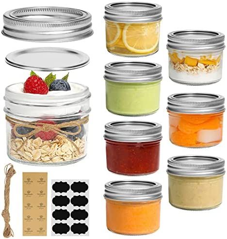 ComSaf Mini Mason Jars 4oz - 8 Pack, Regular Mouth Mason Jar with Lids and Seal Bands, Small Glas... | Amazon (US)