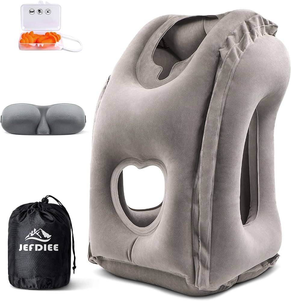 JefDiee Inflatable Travel Pillow, Airplane Neck Pillow Comfortably Supports Head and Chin for Airpla | Amazon (US)