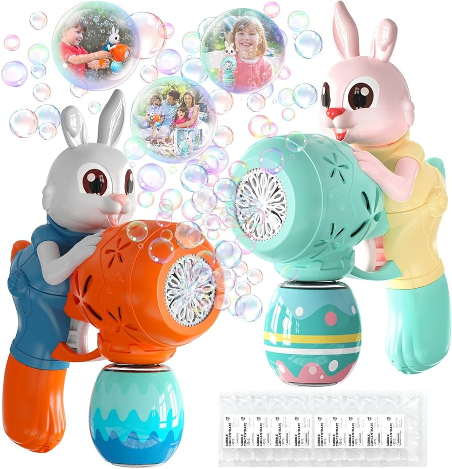 Bubble Guns for Toddlers,2pcs Rabbit Bubble Machine for Kids,Automatic Bubble Blower with 10 Bubb... | Amazon (US)