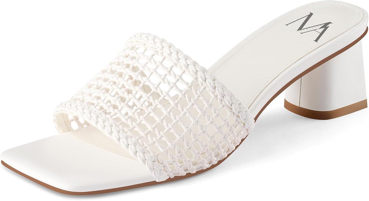 MIRAAZZURRA Heel Mules for Woman Square Open Toe Chunky Block Heel Slip on Heeled Sandals Casual ... | Amazon (US)