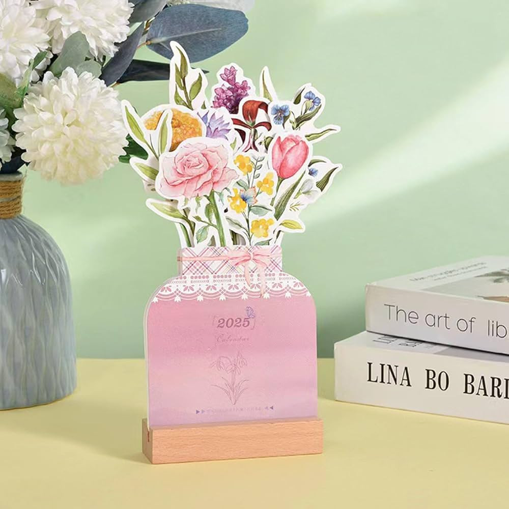Bloomy Flowers Desk Calendar 2025,Creative Flower Desk Calendar with Wooden Base,Blooming Bouquet... | Amazon (US)