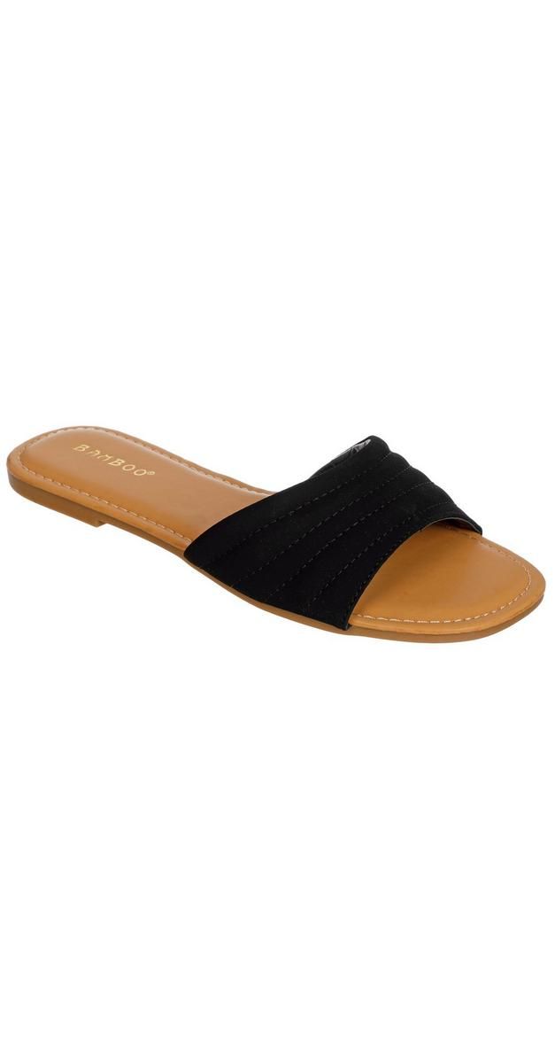 Women's Faux Suede Slide On Flat Sandals - Black-Black-5583656729801   | Burkes Outlet | bealls