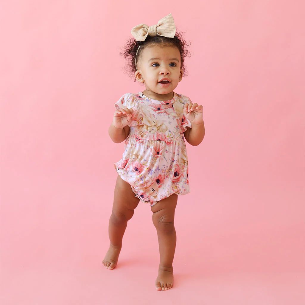 Bunny Floral Pink Sleeveless Bubble Romper | Everly Rose | Posh Peanut