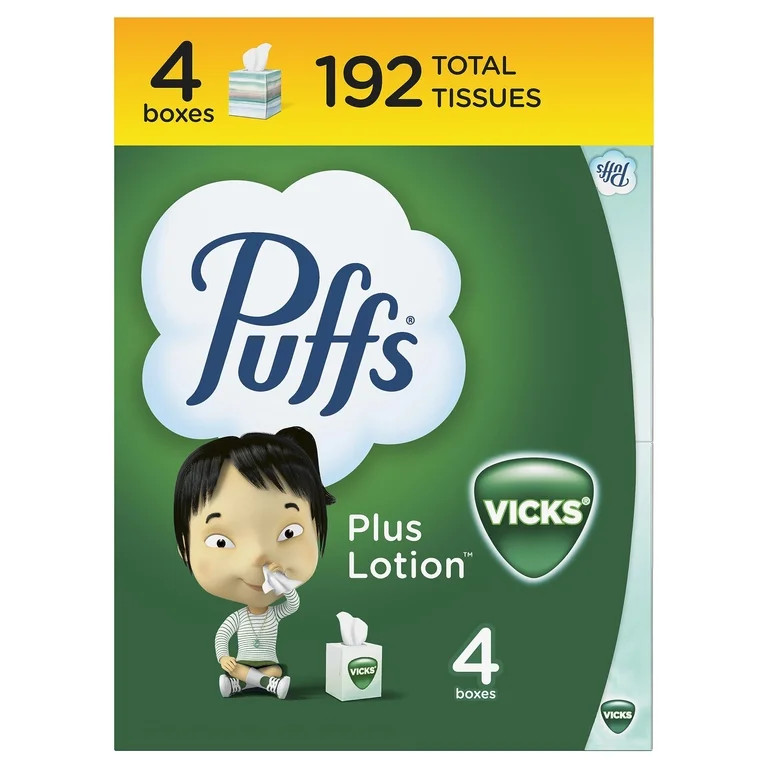 Puffs Plus Lotion with MSF2&nbsp;Vicks Facial Tissues, 4 Cubes, 48 Tissues per Box | Walmart (US)