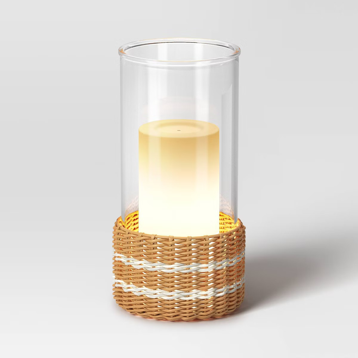 Pillar Glass and Rattan Lantern Candle Holders Brown - Threshold™ designed with Studio McGee | Target