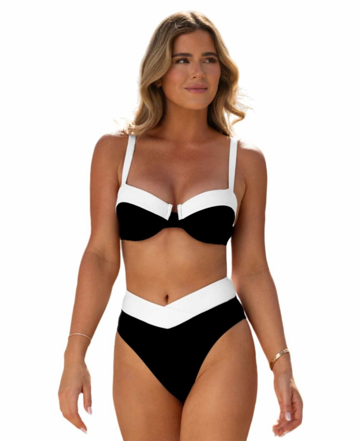 Cupshe Women's X JoJo Colorblock Underwire Bikini Top & V-Waist Bottoms Set - Black | Macy's