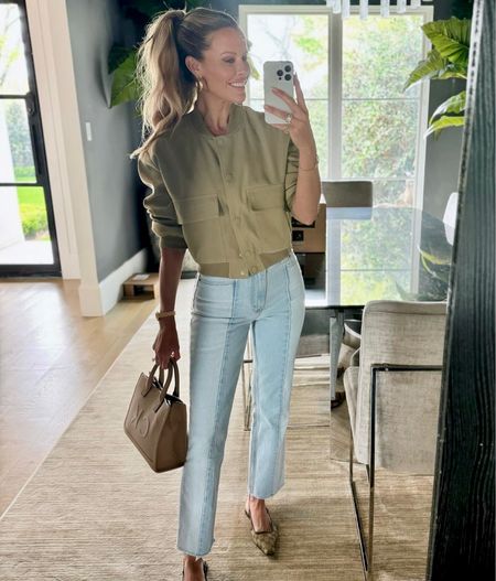 Casual Sunday // I treated this cropped bomber like a blouse & paired it with these two-tone jeans and simple flats! // sizing: bomber/medium, jeans/25short (I do the short length if i want them to be cropped!), flats/TTS, leather tote comes in towns of colors! 

#LTKshoecrush #LTKfindsunder50 #LTKstyletip