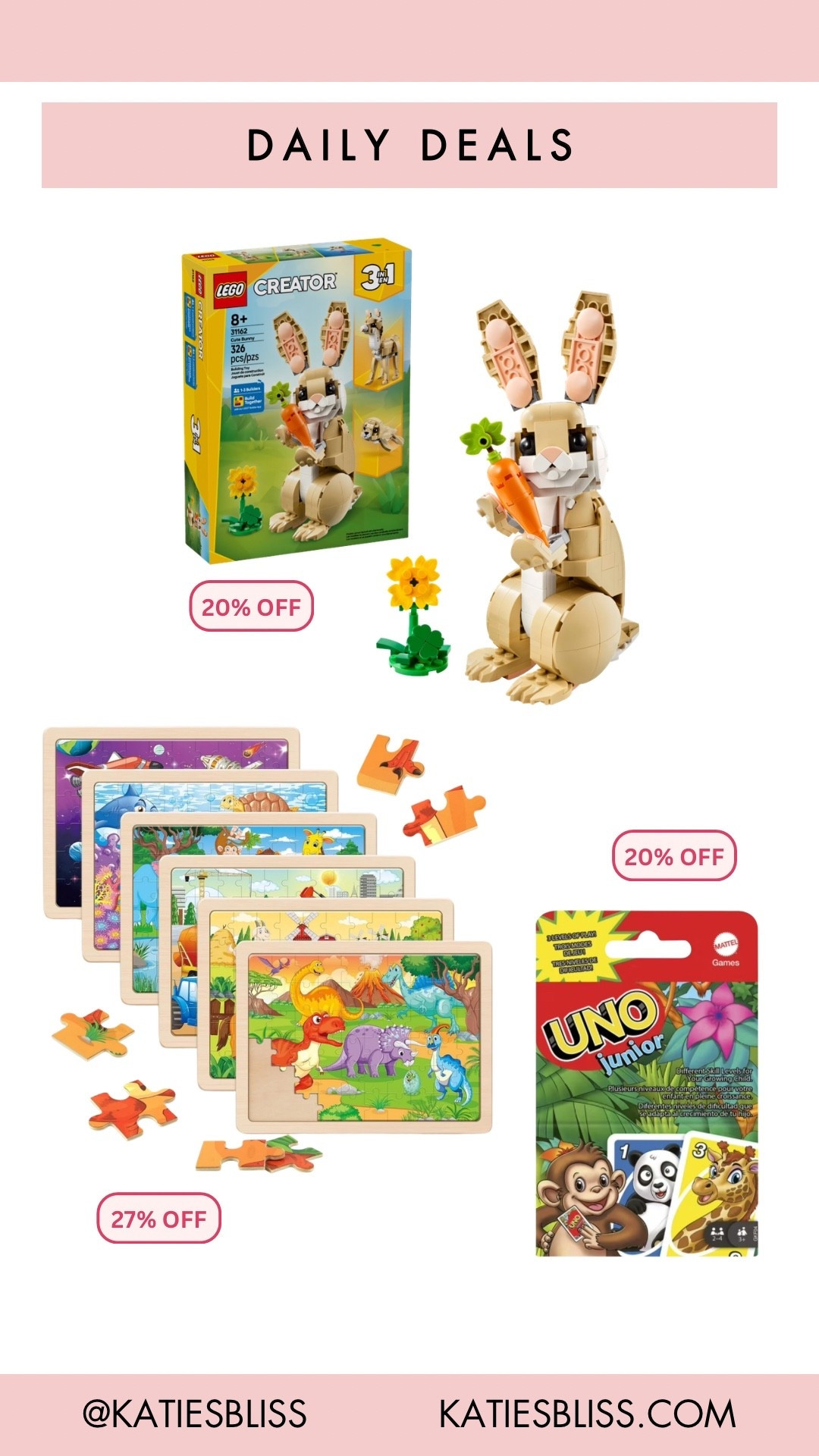 Daily deals ✨

Walmart. Deal. Sale. Markdown. Roll back. Toys. Kids. Lego. Puzzle. UNO. Games.

#LTKSaleAlert #LTKKids