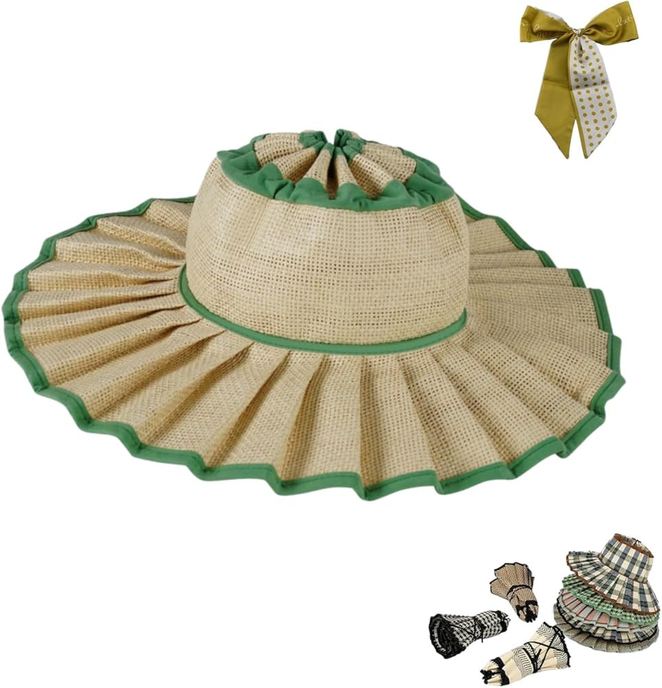 Women's Straw Reversible Pleated Sun Hat,Foldable Wide Brim Beach Hats for Summer,Outdoor Casual ... | Amazon (US)