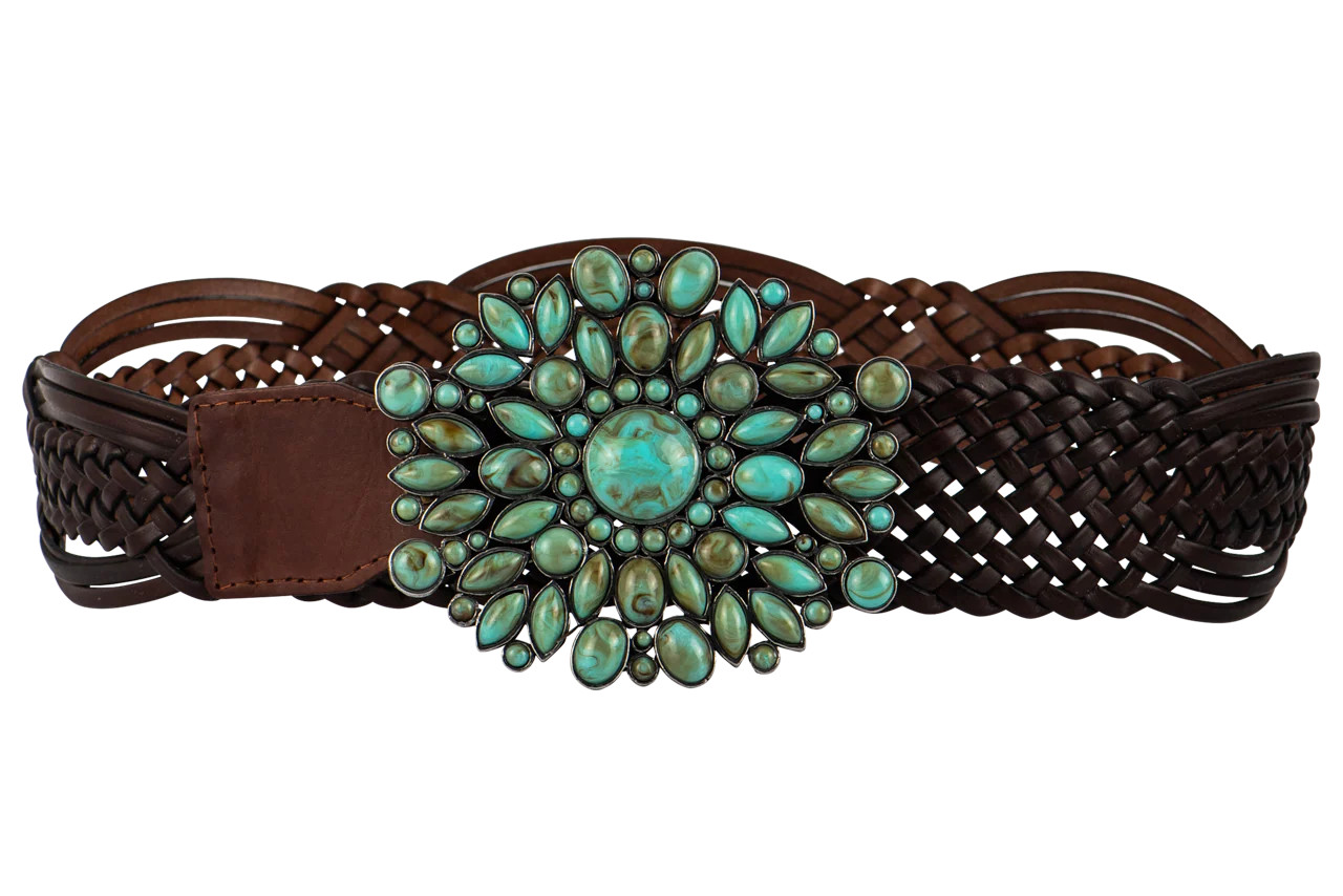 Double D Ranch Braided Leather & Turquoise Stone Western Belt | Pinto Ranch | Pinto Ranch