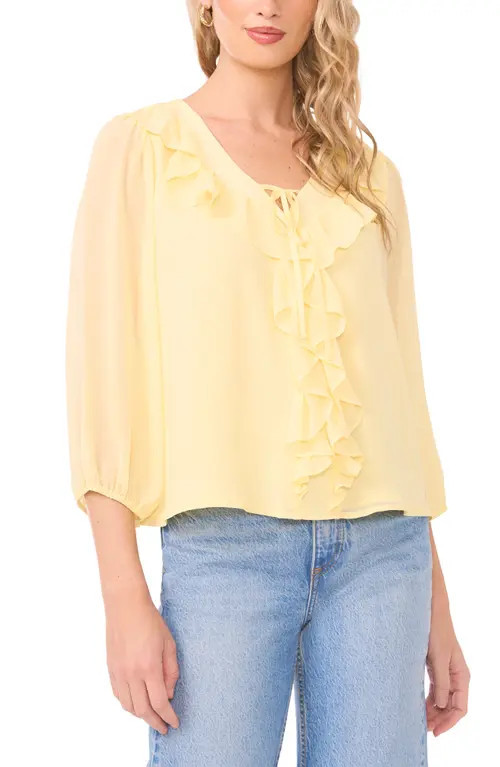 Vince Camuto Ruffle Chiffon Top in Mellow Yellow at Nordstrom, Size Xx-Small | Nordstrom