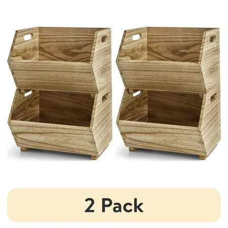 (2 pack) Better Homes & Gardens 2-Piece Set Natural Wood Stacking Open Front Decorative Storage Bins, 11 in x 16.5 in x 10 in | Walmart (US)