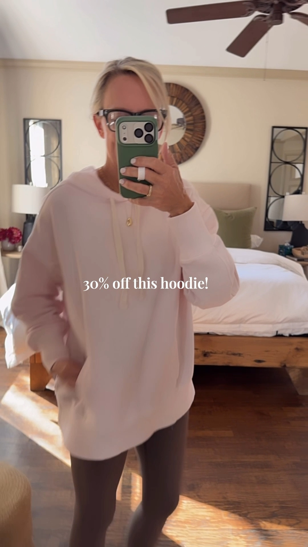 Loving hoodies lately 

This one is 30% off currently comes in four colors. This is called pink pedal.
Size down one size. 

Spanx booty boost - I size up to medium 
CSWANSONXSPANX 15% off first time customers ￼

This color of leggings appears to currently be out of stock

#LTKOver40 #LTKdayinmylife #LTKmorningroutine