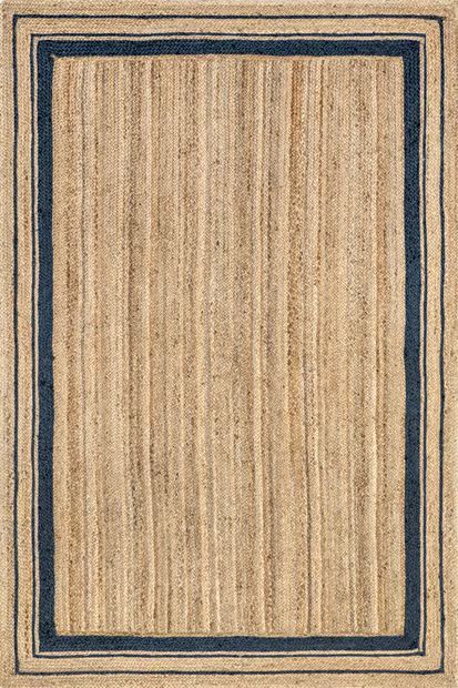 Navy Jute Braided Saturn Border Area Rug | Rugs USA