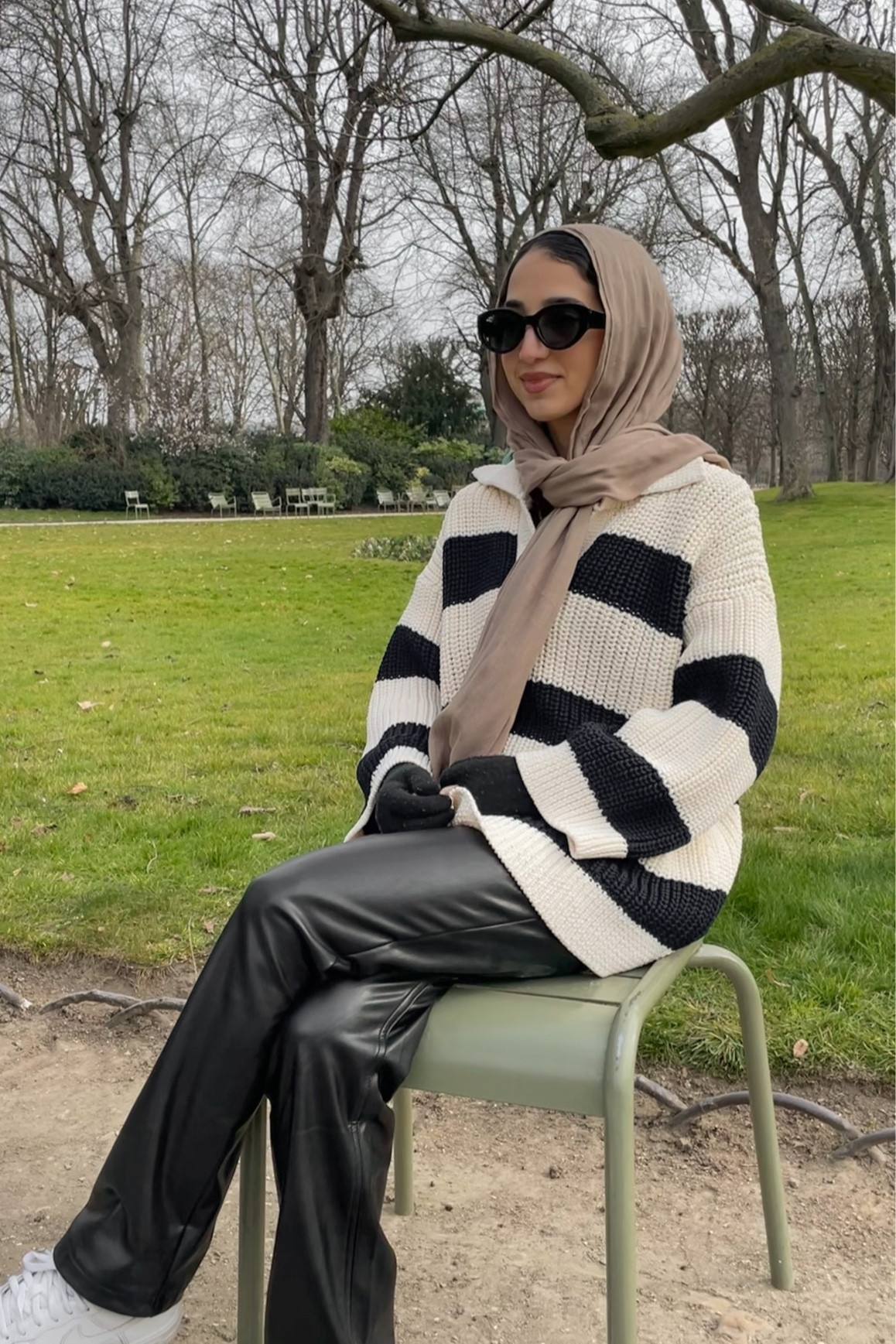 Vegan leather pants, striped chunky sweater, Air Force 1 

#LTKunder50 #LTKSale