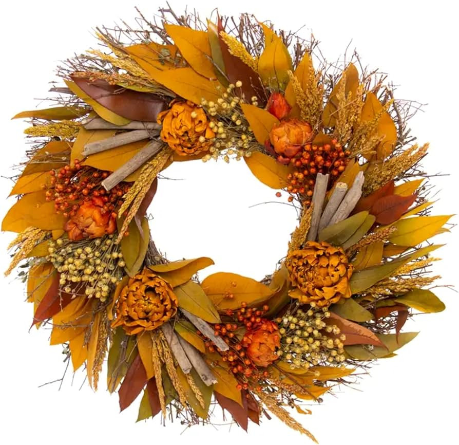 ANDALUCA Natural Botanical Floral Fall Preserved Artichoke Wreath (Orange Artichoke) | Amazon (US)