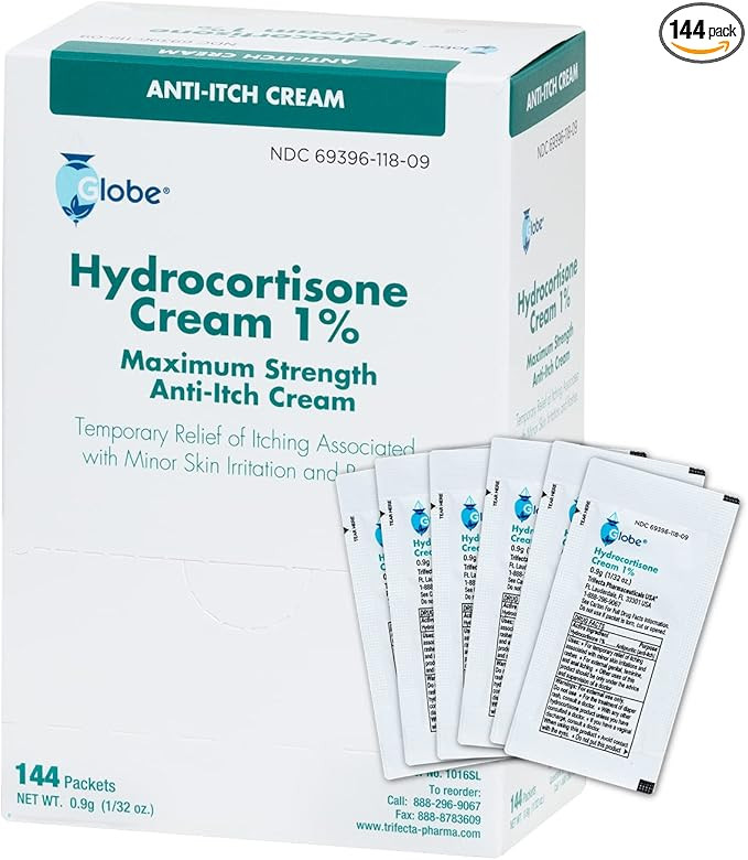 Globe (Box 144 Hydrocortisone 1% Maximum Strength Cream, (0.9g Single Packet) Anti-Itch Cream for... | Amazon (US)