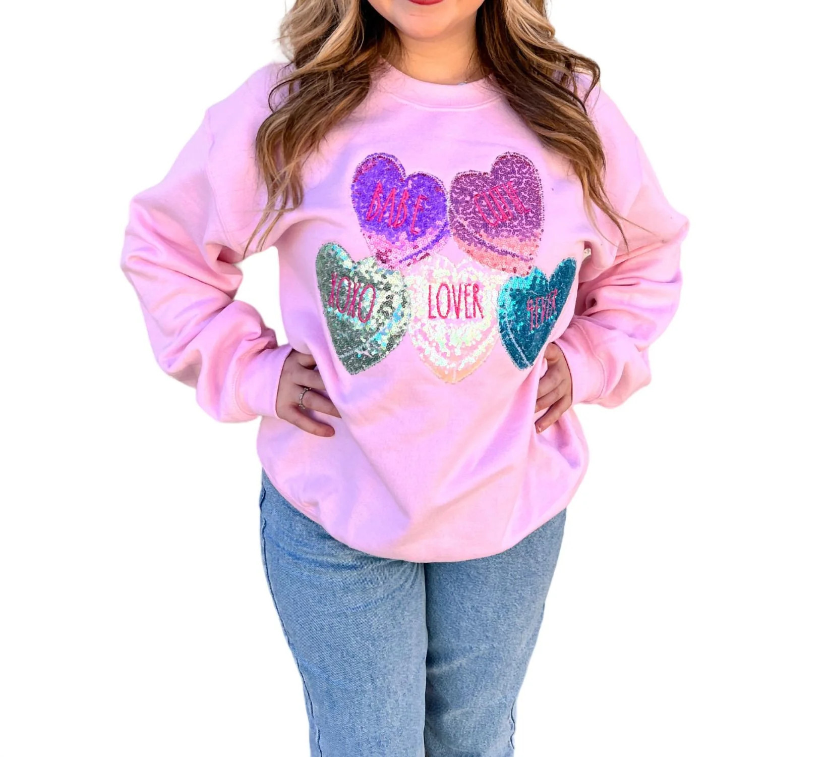 Conversation Valentine Heart Sweatshirt In Light Pink | Shop Simon