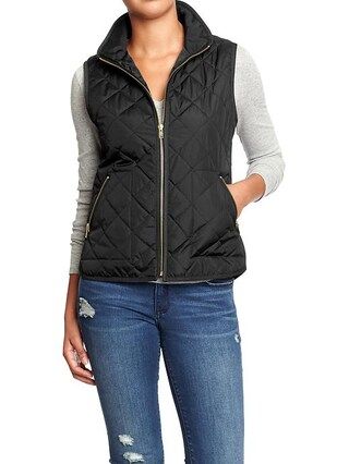 Womens Quilted Zip Front Vests Size S - Blackjack | Old Navy US